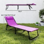 2 Folding Chaise Lounge Pool Chairs with 4-Position Reclining Back, Pillow, Breathable Mesh & Bungee Seat, Purple - Image 3