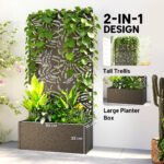 Metal Planter Box with Trellis, 71" Tall Raised Garden Bed with Privacy Screen and Drainage Holes, Banana-Leaf Cut-Outs - Image 4