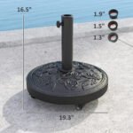 Round Patio Umbrella Base, 46 lbs Resin Umbrella Base with Wheels, Outdoor Umbrella Stand for 1.3"/1.5"/1.9" Umbrella Poles for Outdoor, Lawn, Poolside - Image 3