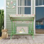 Kids Patio Swing Chair with Adjustable Canopy, Safety Belt for Patio, Garden, Poolside, Balcony, Green - Image 8