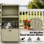 Valet Pool Towel Rack, Water-Resistant PE Plastic Rattan Wicker Storage Organizer, 2 Shelves, 1 Basket Drawer - Image 5