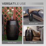 12" Steel Outdoor Side Table, Round Hollow Drum Patio End Table, Accent Table for Indoor and Outdoor, Black - Image 5