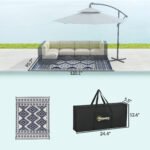 Reversible Outdoor Rug, Waterproof Plastic Straw with Carry Bag, 8' x 10', Blue & White Rhombus Border - Image 3