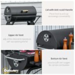30" Portable Charcoal Barbecue Grill with Wheels Outdoor Barbecue with Adjustable Charcoal Rack, Storage Shelf, for Garden Camping Picnic - Image 8