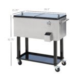 80 QT Rolling Cooling Bins Ice Chest on Wheels Outdoor Stand Up Drink Cooler Cart for Party, Silver - Image 3