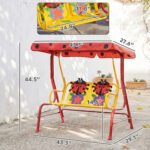 Kids Patio Swing, Adjustable Canopy Swing Glider, Kids Outdoor Swing Chair with 2 Seats, Seat-Belted Safety, Red - Image 3