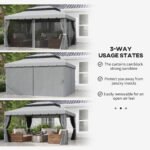 10' x 13' Patio Gazebo w/ Aluminum Frame Double Roof, Outdoor Gazebo Canopy Shelter with Netting & Curtains, Gray - Image 4