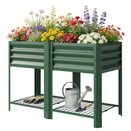 Raised Garden Bed Galvanized Steel with Elevated Planter Box