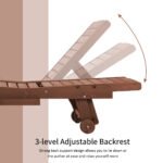 Chaise Lounge Chair Outdoor Wooden Pool Lounge Chair with 3-level Adjustable Backrest, Built-In Table and Rolling Wheels, Sun Tanning Chair for Beach Poolside Sunbathing, Brown Red - Image 5