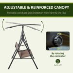 2-Seater Patio Swing Chair, Outdoor Adjustable Canopy Porch Swing with Armrests, Texeline Fabric and Steel Frame, Brown - Image 5