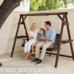 3 Seat Wooden Porch Swing with Stand, Patio Swing with Cushion, for Garden, Poolside, Backyard, Carbonized Brown - Image 4