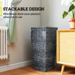 Tall Planters for Outdoor Plants Set of 3, 24 In Taper Planters with Drainage Holes, Rattan Decor Plant Pots for Indoor Outdoor Front Porch Patio Backyard, Gray - Image 7