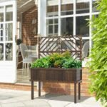 Elevated Wood Planter with Trellis for Climbing Plants, Raised Garden Bed with Legs and Drainage Holes, Carbonized - Image 8