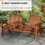 Patio Bench, Garden Bench with Middle Table and Umbrella Hole, Wooden Outdoor Bench for Patio, Porch, Poolside, Balcony, Orange - Image 4