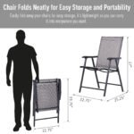 Set of 4 Outdoor Folding Chairs, Stackable Patio Dining Chairs with Armrests, Metal Frame, Gray - Image 6