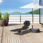 Tanning Chair with Face Hole, 5-Level Adjustable Outdoor Chaise Lounge Chair with Pillow for Beach, Pool, Black - Image 2