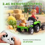 12V Ride on Tractor with Trailer, 25W Dual Motors, Battery Powered Electric Tractor with Remote Control, Music Startup Sound and Horn, LED Lights, Green - Image 5