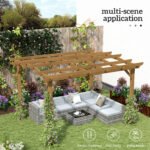 10' x 12' Wood Pergola, Outdoor Gazebo Grape Trellis with Arched Roof for Climbing Plant Support, Dark Brown - Image 8