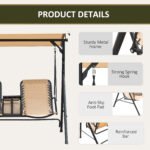 2 Person Porch Swing with Canopy, Storage Table, Cup Holder, Beige - Image 7