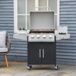 52" Barbecue Grill with Wheels 4+1 Burner Liquid Propane Gas Grill Outdoor Cabinet Style BBQ Trolley w/ Side Burner, Warming Rack, Storage Cabinet - Image 2
