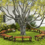 Wooden Garden Bench, Semicircular Round Outdoor Tree Bench, Wrap Around Park Bench for Yard, Patio, Deck, Lawn, Brown - Image 8