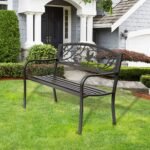50" Vintage Bird Pattern Garden Cast Iron Patio Bench - Brown - Image 2