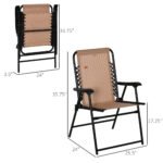 Patio Folding Chair, Outdoor Bungee Sling Chair w/ Armrests, Portable Lawn Chair for Camping, Garden, Beige - Image 3