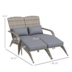 Wicker Adirondack Chair for 2 with Cushions & Footrests, PE Rattan Double Chaise Lounge Chair, Fire Pit Chair for Porch with Wide Armrests, High-back, Gray - Image 3
