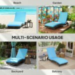 Patio Wicker Chaise Lounge Chair, Outdoor PE Rattan Sun lounger with Adjustable Backrest and 2 Wheels, Sky Blue - Image 7