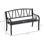 50" Outdoor Bench, Metal Garden Bench with V-Shaped Pattern Backrest, Porch Bench with Slatted Seat for Park, Yard, Lawn, Black - Image 3