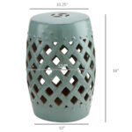 13" x 18" Ceramic Garden Stool with Woven Lattice Design & Glazed Strong Materials Decorative End Table, Antique Blue - Image 3
