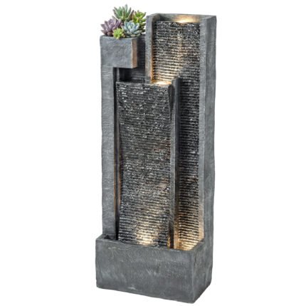40" Tall Outdoor Waterfall Fountain with LED Lights and Planter