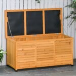 75 Gallon Wooden Deck Box, Outdoor Storage Container with Aerating Gap & Weather-Fighting Finish, Yellow - Image 2