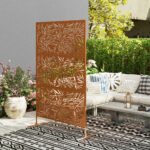 Decorative Privacy Fence Screen, Metal Outdoor Privacy Screen Climbing Plant Trellis with Stand, Bamboo Brown - Image 7