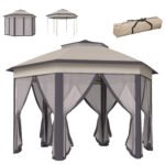 13' x 13' Pop Up Gazebo Hexagonal Canopy Shelter with 6 Zippered Mesh Netting for Patio Backyard Garden Wedding Party