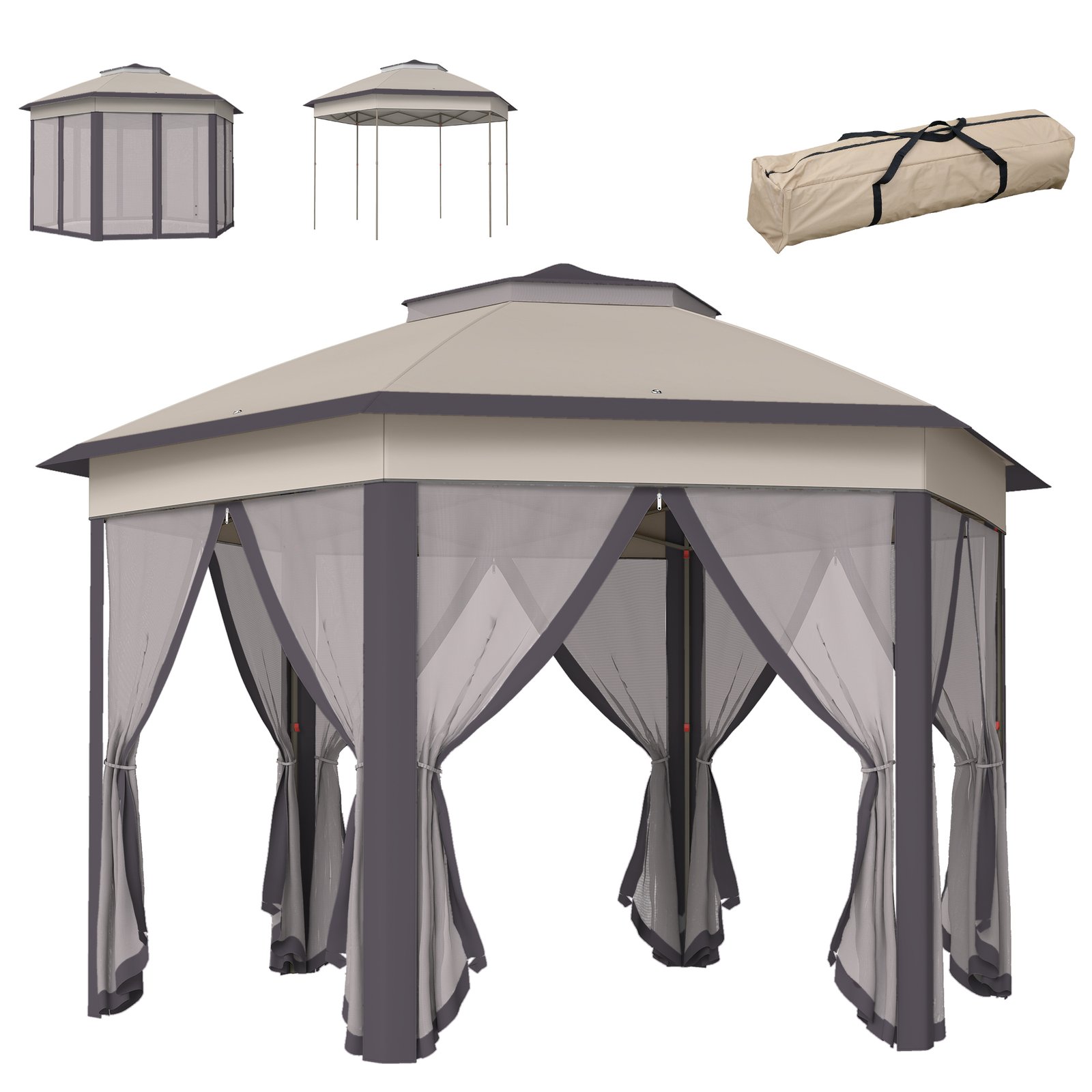 X8r53319d96151763.jpg 13' x 13' Pop Up Gazebo Hexagonal Canopy Shelter with 6 Zippered Mesh Netting for Patio Backyard Garden Wedding Party - Image 1