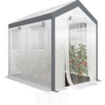 Outdoor Walk-In Tunnel Greenhouse with Roll-up Windows, Zippered Mesh Door, & Weather Cover, 8' x 6' x 7.4'