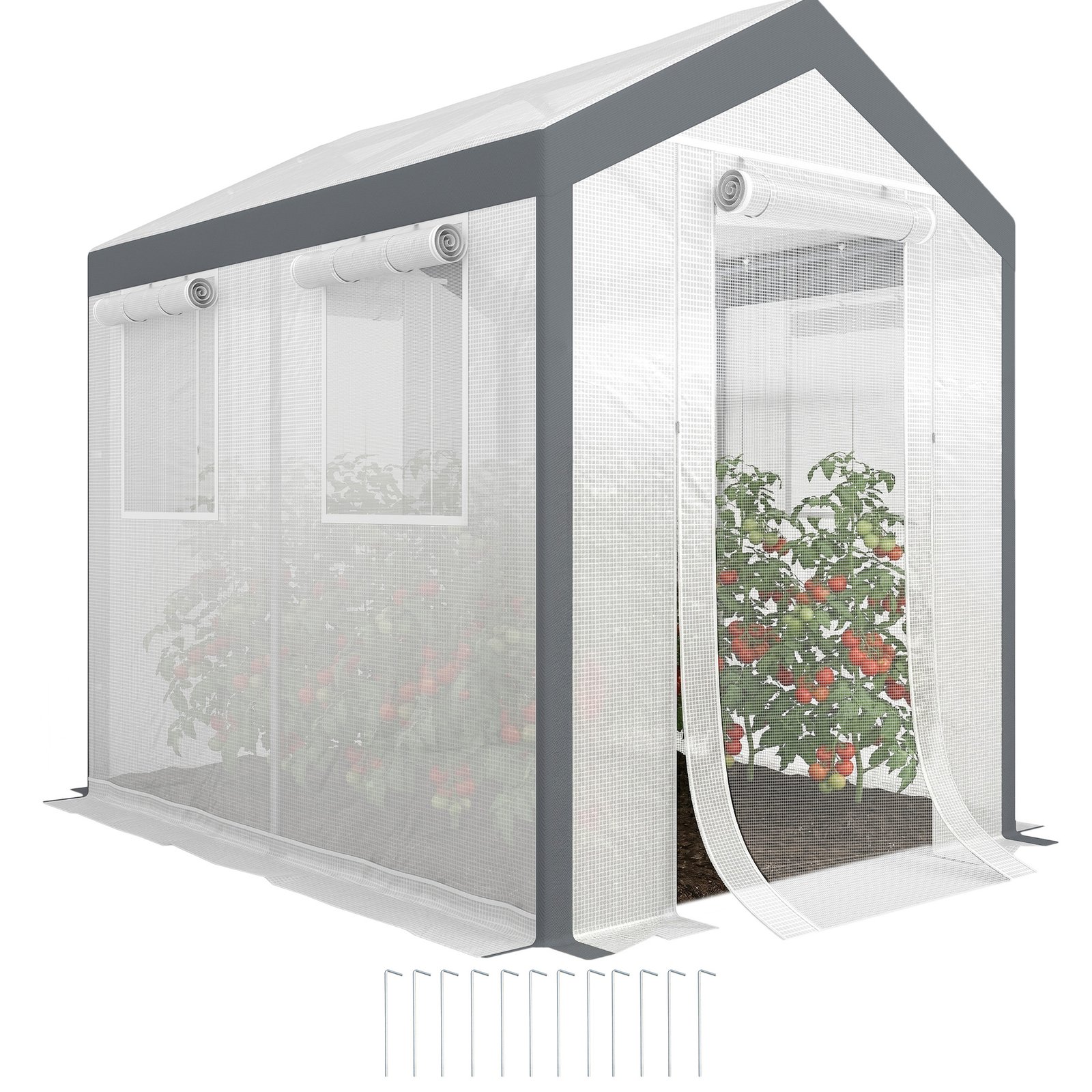 X9Wc4719db27f0206.jpg Outdoor Walk-In Tunnel Greenhouse with Roll-up Windows, Zippered Mesh Door, & Weather Cover, 8' x 6' x 7.4' - Image 1