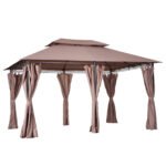 10' x 13' Patio Gazebo, Outdoor Gazebo Canopy Shelter with Curtains, Vented Roof, Steel Frame for Garden, Lawn, Backyard and Deck