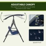 3-Person Porch Swing with Stand, Outdoor Swing for Patio Porch with Adjustable Tilt Canopy and Comfortable Swing Bench-Style Seat, Steel Frame, Dark Blue - Image 4
