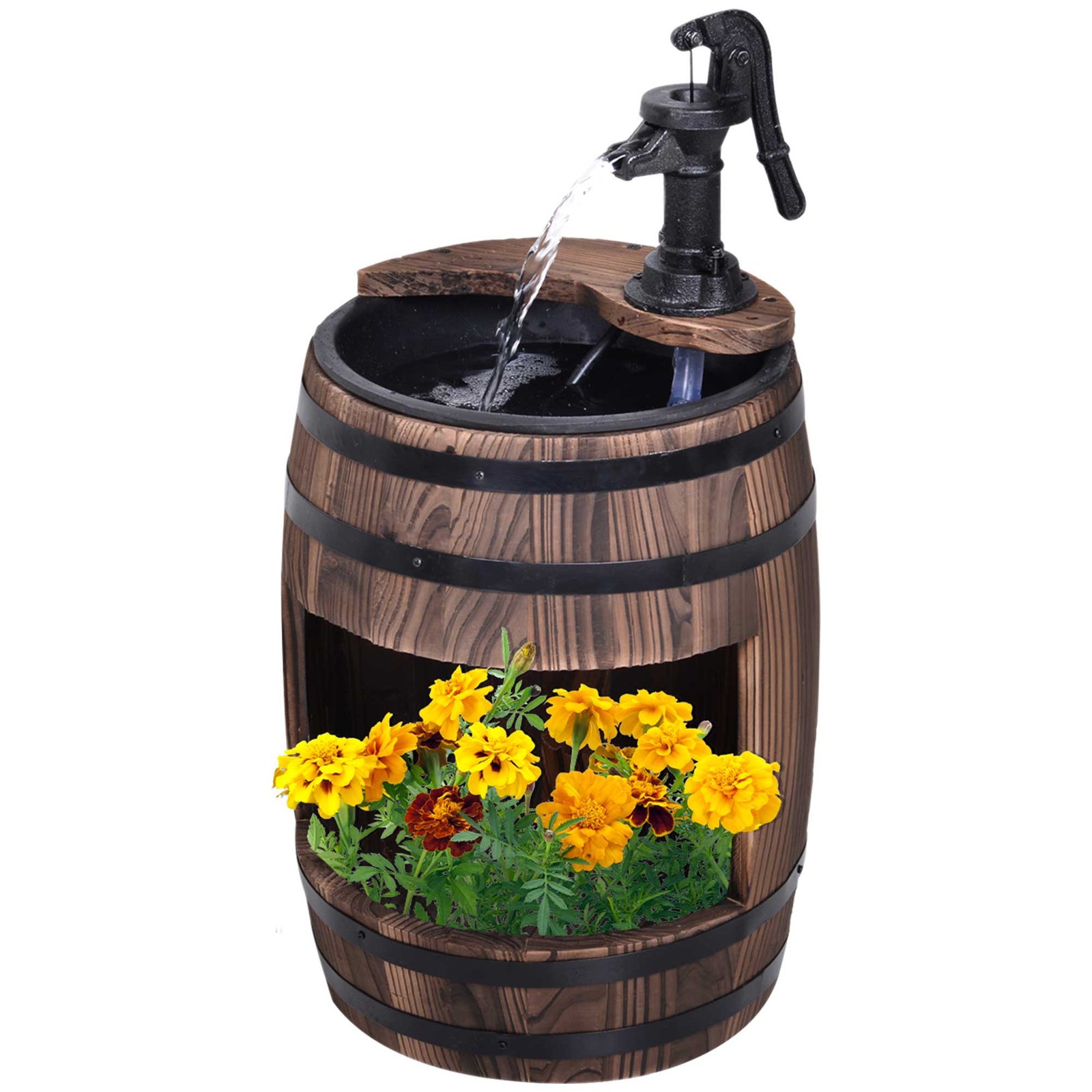 XIC2ea19545a3aa1c.jpg 23" H Outdoor Water Fountain Wood and Plastic Rustic Apple Barrel Pump Garden Decor for Outside Backyard - Image 1