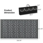 Reversible Outdoor Rug, Waterproof Plastic Straw with Carry Bag, 9' x 18', Black & Gray Lantern - Image 3