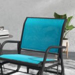 2 Pieces Outdoor Glider Chair, Steel Swing Chai with Curved Armrests for Porch, Garden, Poolside, Balcony, Blue - Image 8