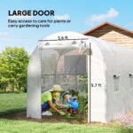 Hoop House Greenhouse, Walk-in Tunnel Greenhouse with 2 Support Rods, Zippered Roll-up Mesh Door, 14.6'x6.5'x6.6', White - Image 7