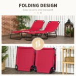 2 Piece Folding Chaise Lounge Pool Chairs, Outdoor Sun Tanning Chairs with 5-Level Reclining Back, Steel Frame for Beach, Yard, Patio, Red - Image 5