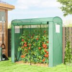 Mini Greenhouse, Portable Greenhouse with Roll-Up Door and 2 Mesh Windows, PE Cover, 78.7" x 29.5" x 74", Green - Image 2
