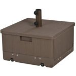 3-in-1 Outdoor Umbrella Base, Coffee End Table, Flower Box Planter, 175lbs Capacity Patio Umbrella Stand Table with Wheels and Handles - Image 9