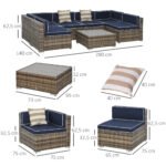 7-Piece Outdoor Wicker Patio Sofa Set, Modern Rattan Conversation Furniture Set with Cushions, Pillows and Tea Table - Blue - Image 3