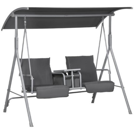2-Seater Outdoor Porch Swing with Canopy and Table