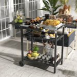 2-Tier Shelf Outdoor Bar Cart, Stainless Steel Tabletop Patio Serving Cart with Accessories for Poolside, Garden, Black - Image 2